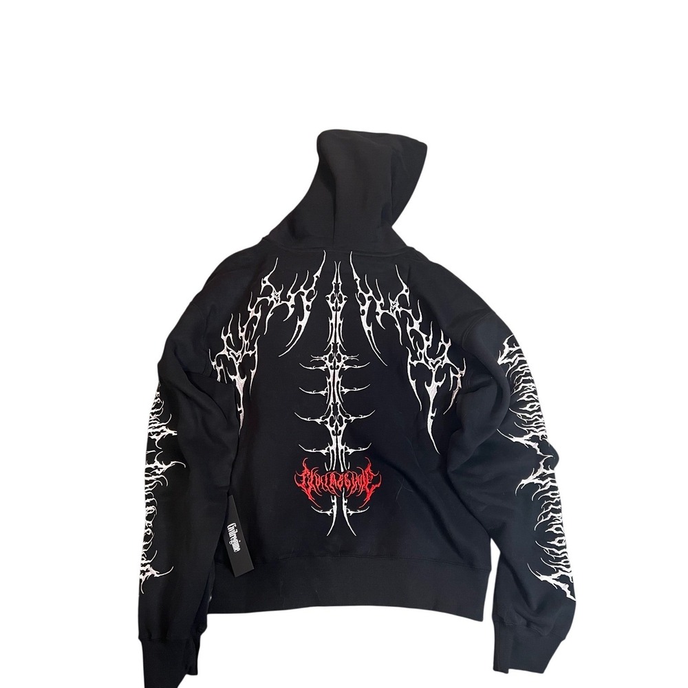 Civil Regime Mens Gothic Graphic Full Zip Hoodie Black Red White Streetwear New